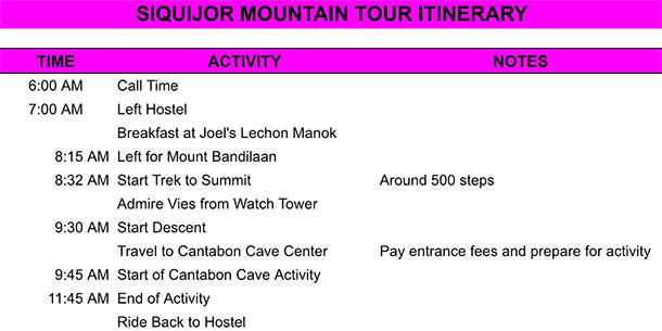Mountain Tour Itinerary
