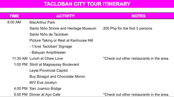 Tacloban City Itinerary