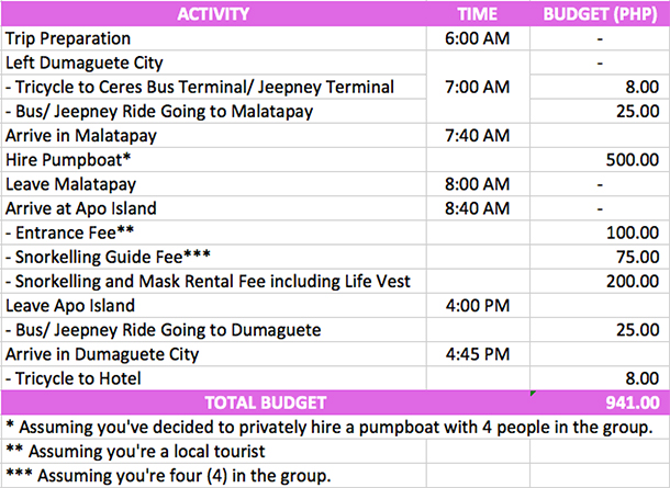 Apo Island: Sample Itinerary and Budget for DIY